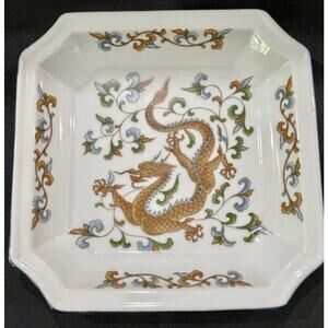 Japanese Dragon 8” Octagon Plate W Cobalt Trim Hand Painted VTG